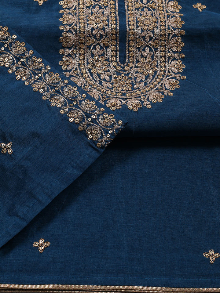 Neck Embroidered Chanderi Unstitched Suit Piece With Dupatta