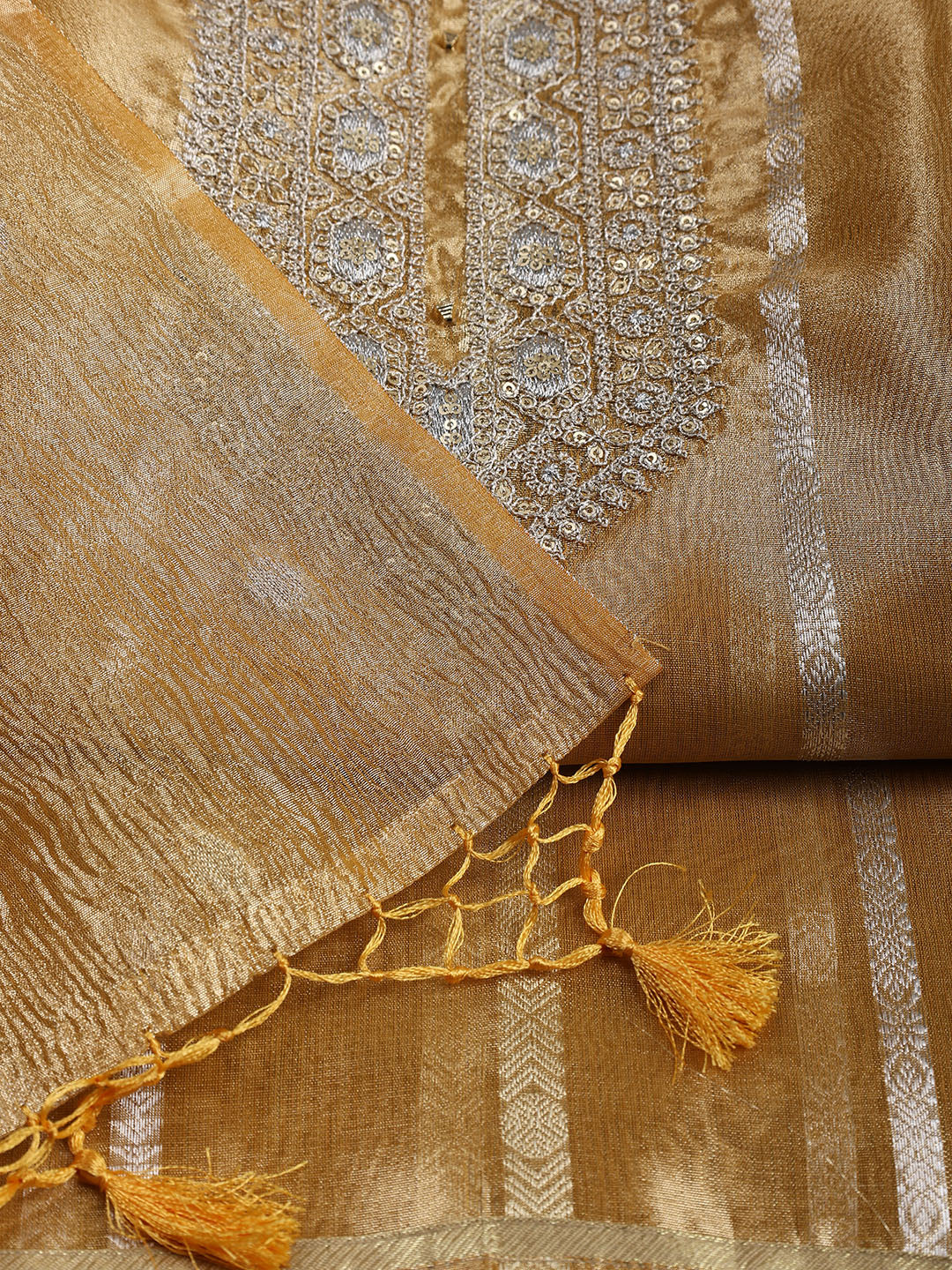 Neck Embroidered Tissue Unstitched Suit With Dupatta