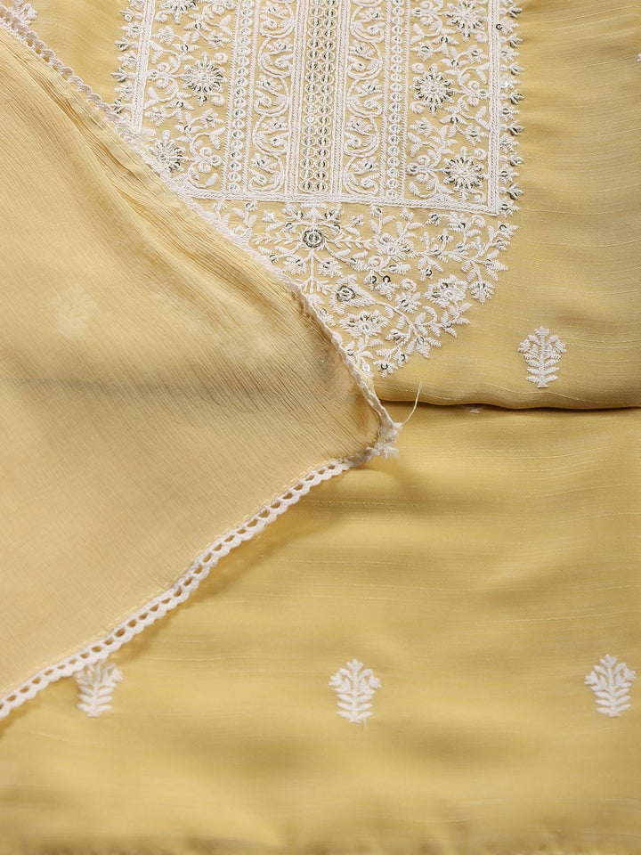 Neck Embroidered Chanderi Unstitched Suit With Dupatta