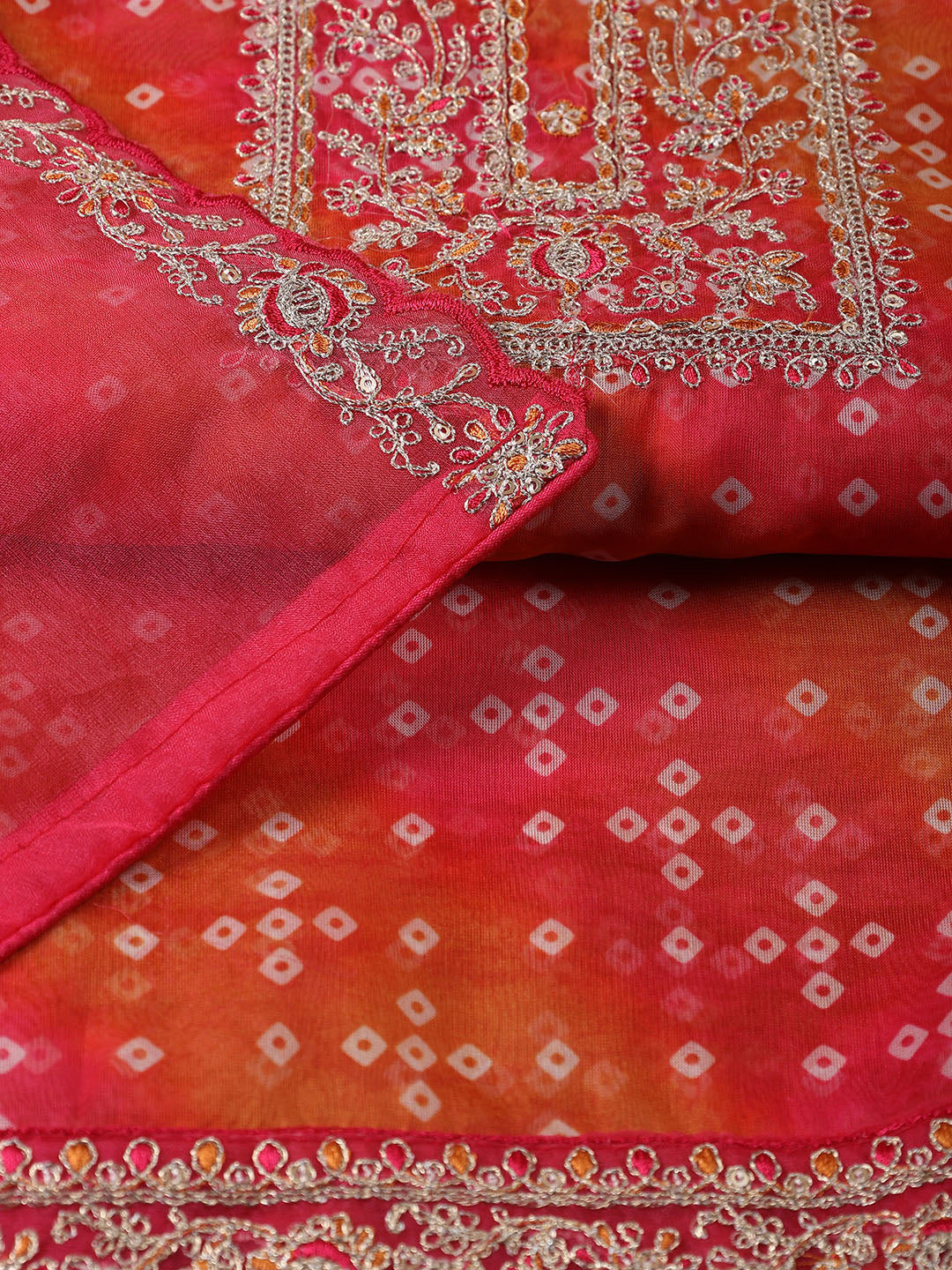 Neck Embroidered Organza Unstitched Suit With Dupatta
