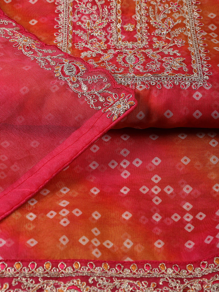 Neck Embroidered Organza Unstitched Suit With Dupatta