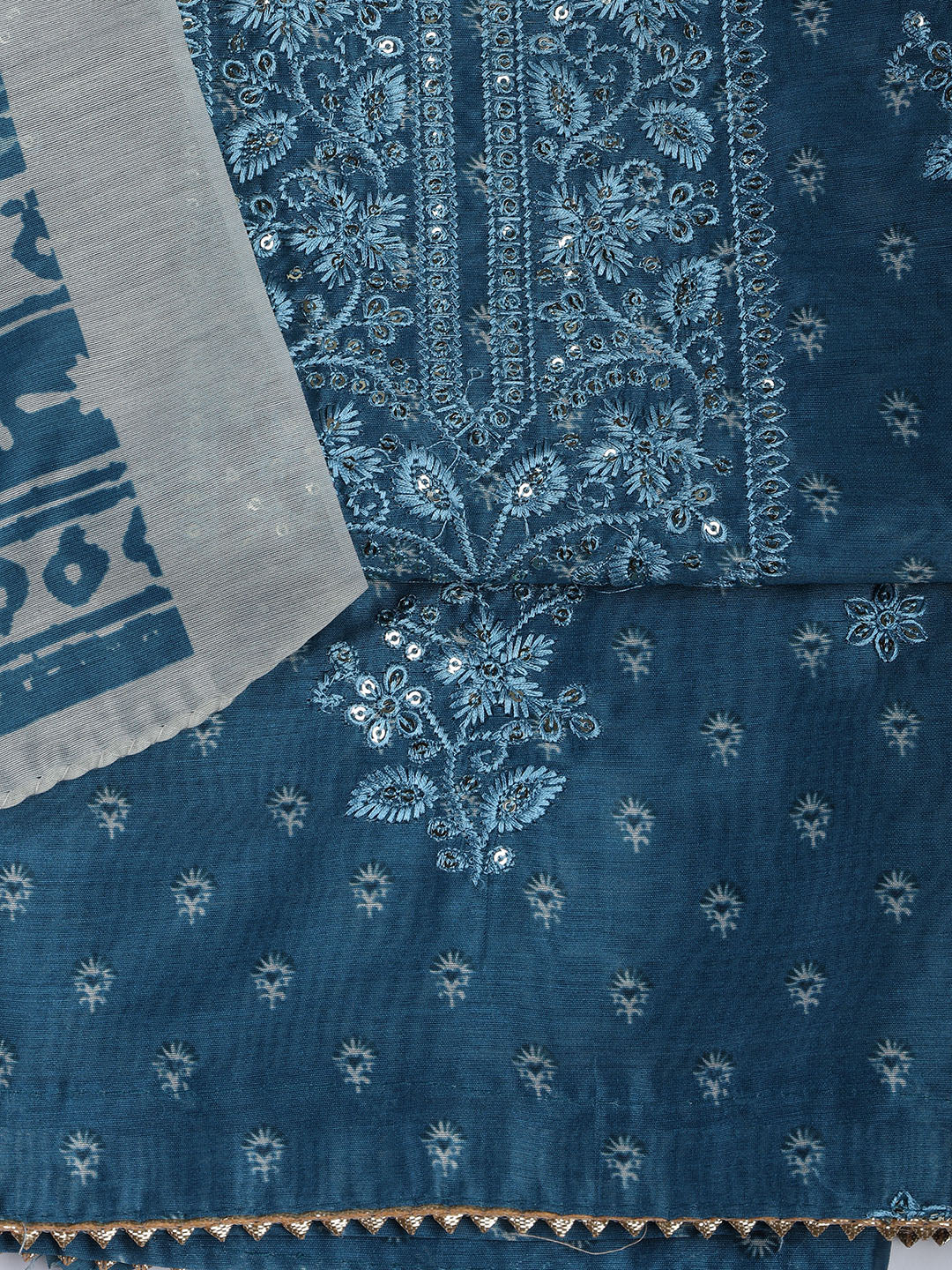 Neck Embroidery Chanderi Unstitched Suit With Dupatta