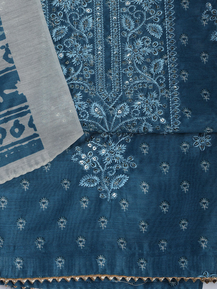 Neck Embroidery Chanderi Unstitched Suit With Dupatta