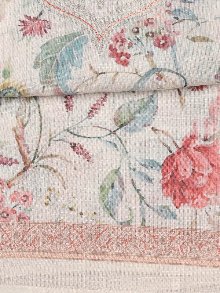 Floral Printed Linen Unstitched Suit Piece With Dupatta