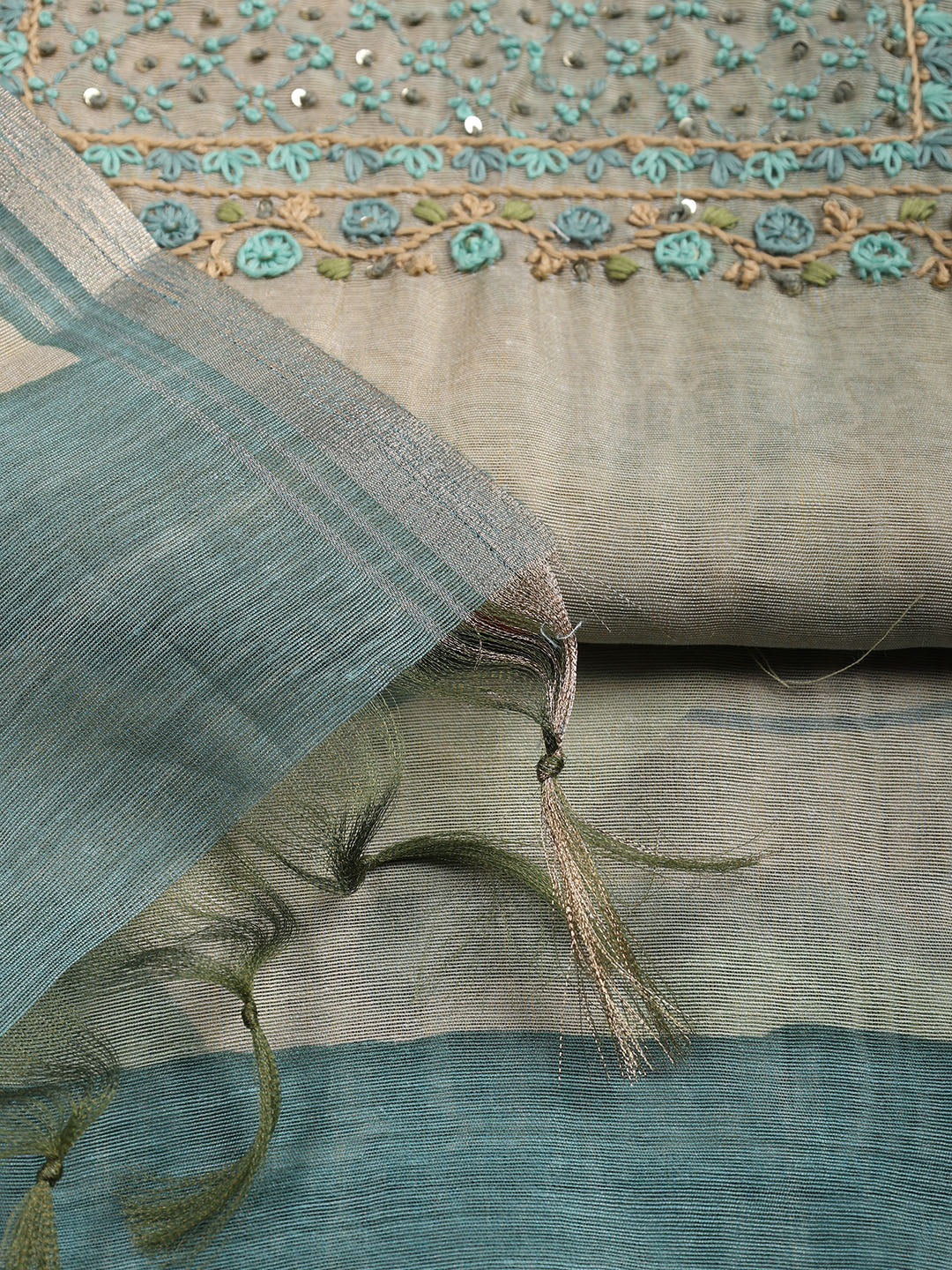 Kantha Work Chanderi Unstitched Suit With Dupatta