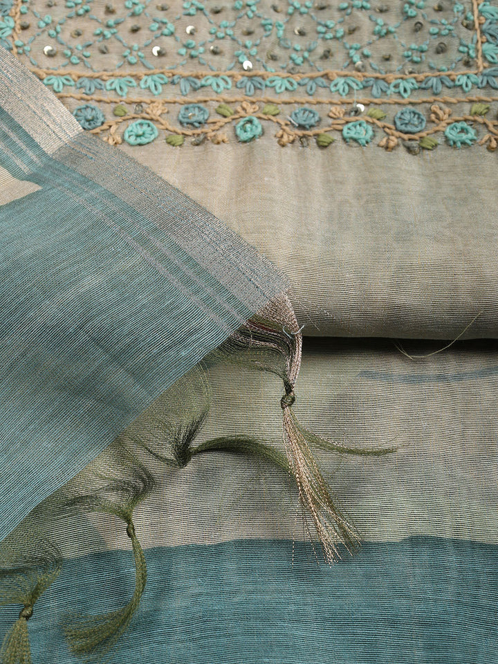 Kantha Work Chanderi Unstitched Suit With Dupatta