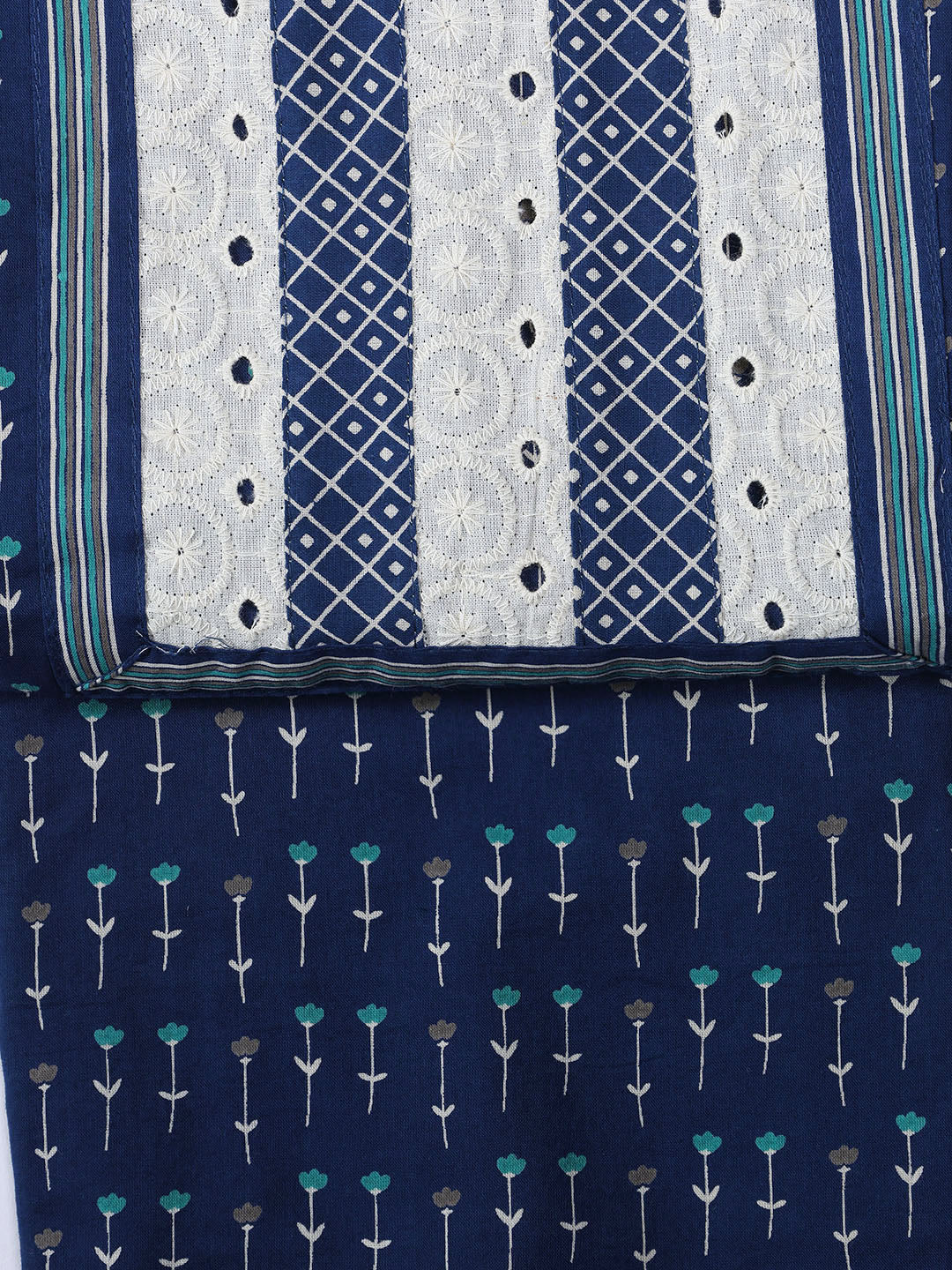 Printed Cotton Blend Unstitched Suit With Dupatta