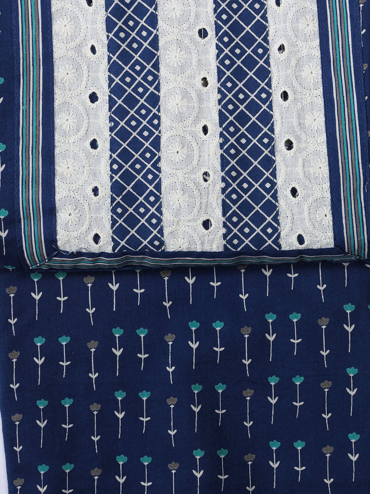 Printed Cotton Blend Unstitched Suit With Dupatta