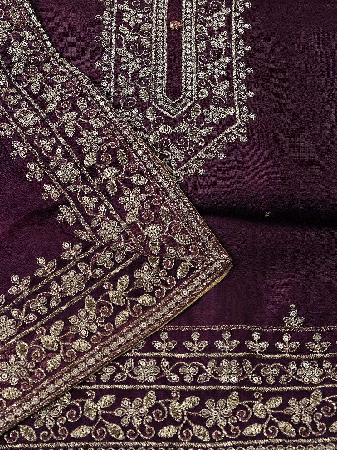 Neck Embroidered Chanderi Unstitched Suit With Dupatta