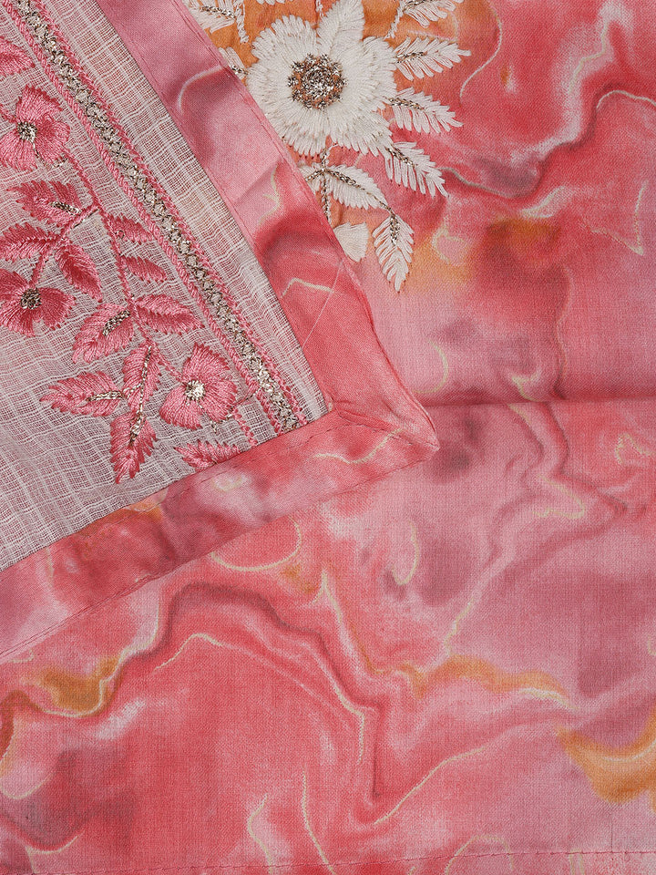 Neck Embroidered Cotton Blend Unstitched Suit Piece With Dupatta