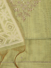Neck Embroidery Chanderi Unstitched Suit With Dupatta