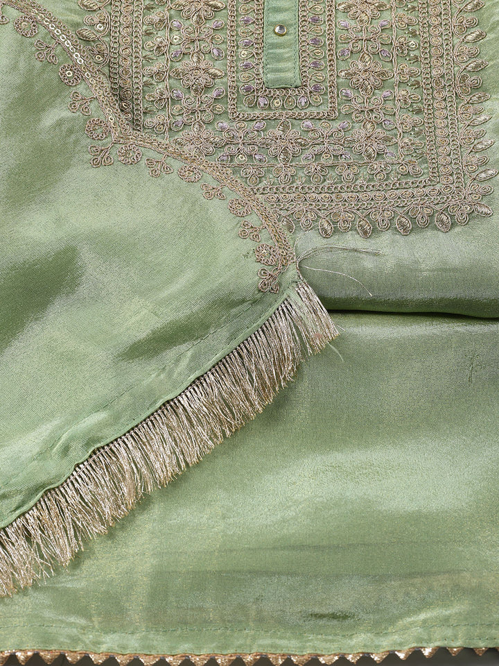 Neck Embroidered Tissue Unstitched Suit With Dupatta