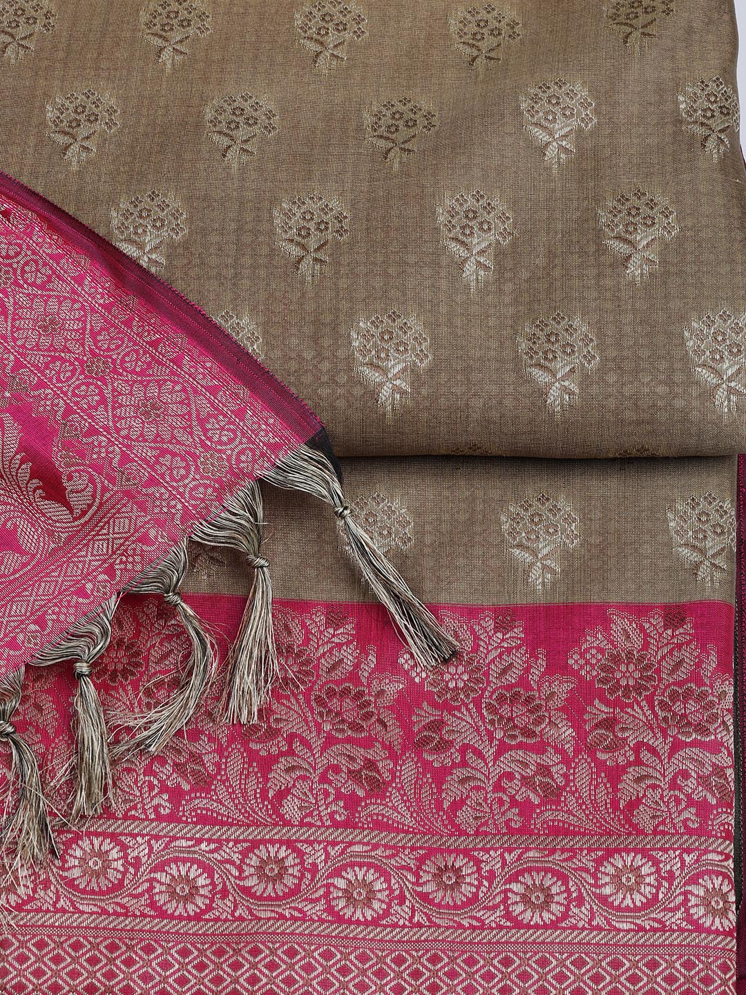 Floral Woven Booti Chanderi Unstitched Suit With Dupatta
