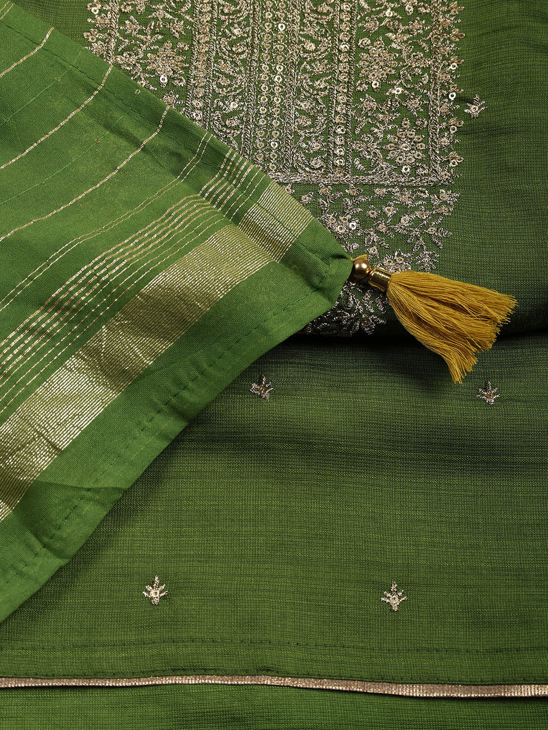 Neck Embroidered Chanderi Unstitched Suit Piece With Dupatta
