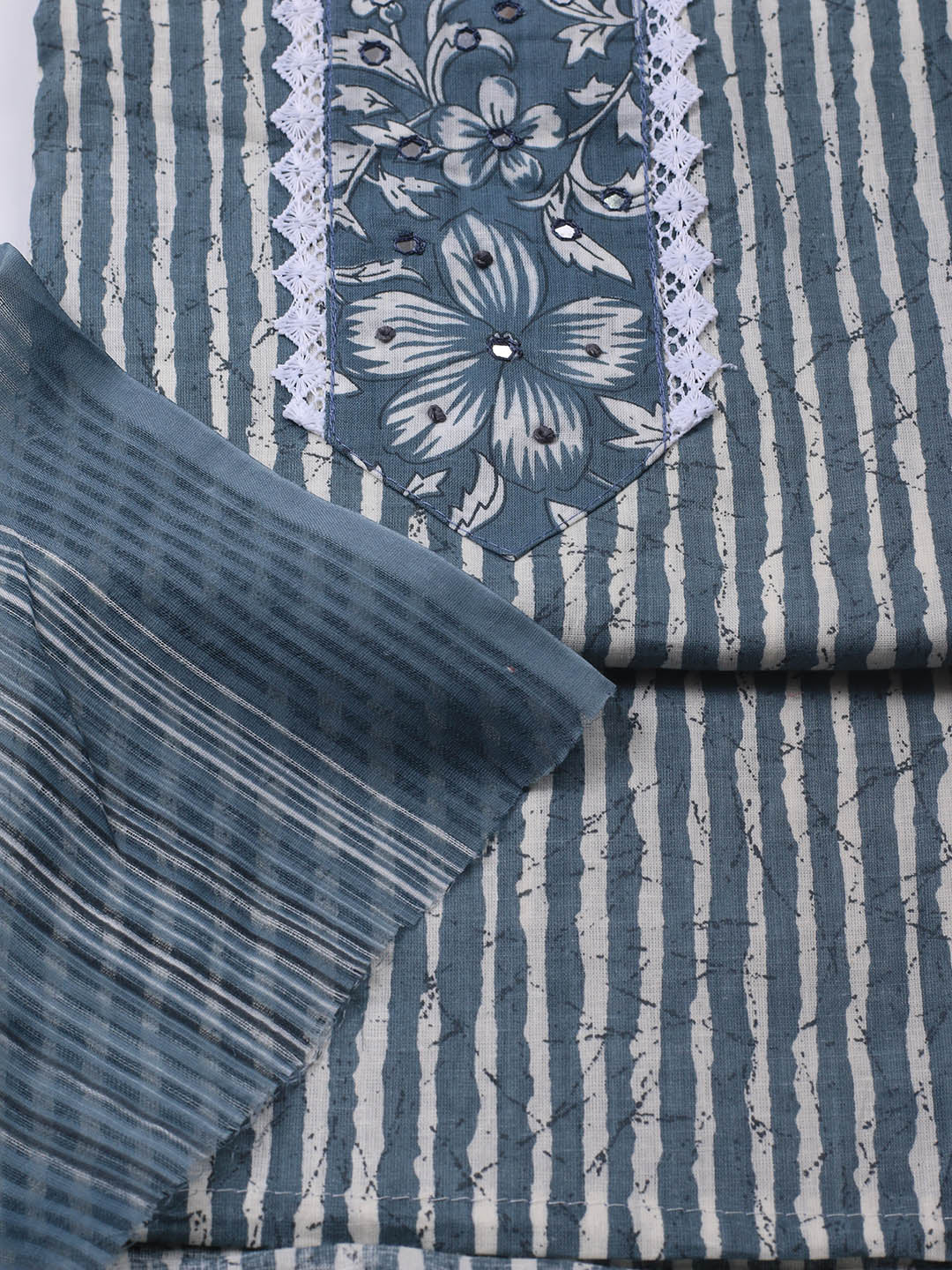 Printed Cotton Blend Unstitched Suit With Dupatta