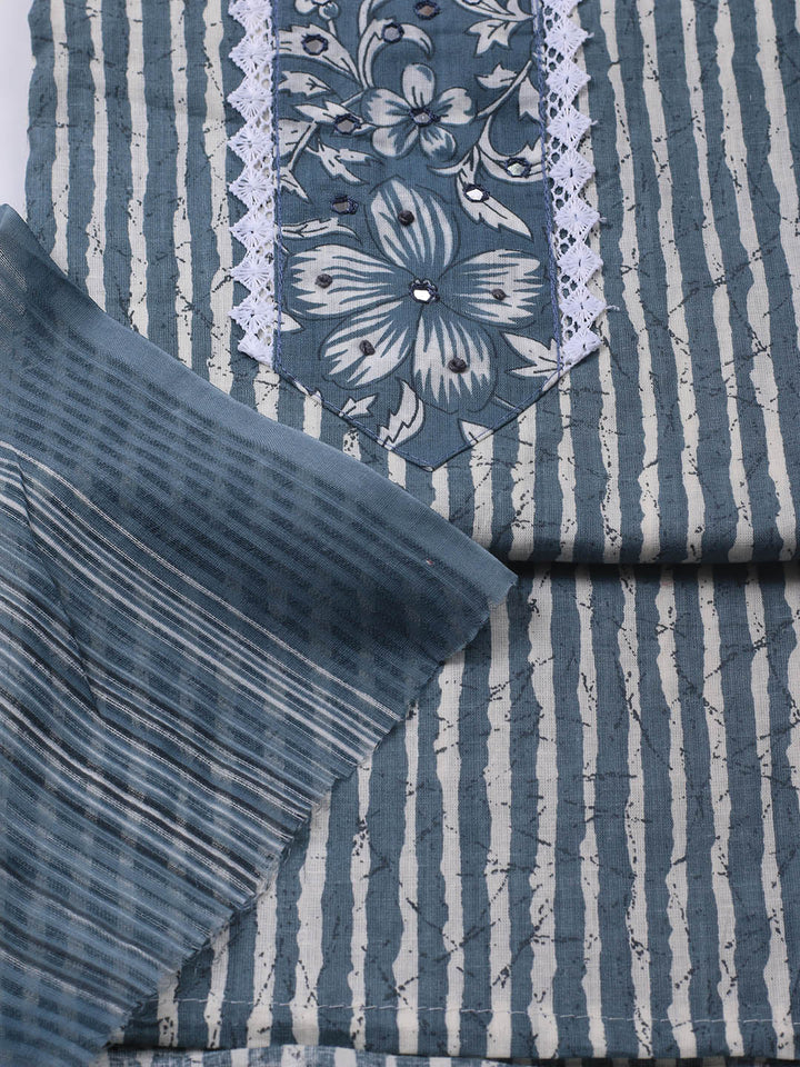 Printed Cotton Blend Unstitched Suit With Dupatta