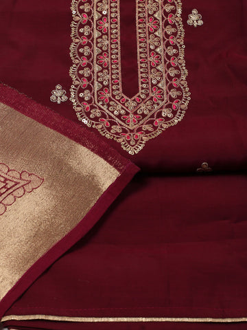 Neck Embroidery Chanderi Unstitched Suit Piece With Dupatta