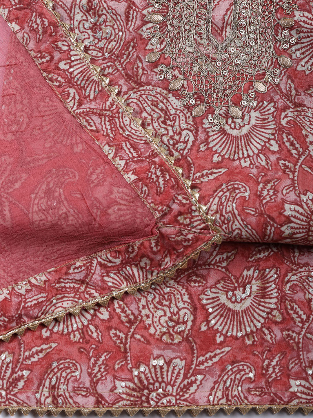 Neck Embroidered Cotton Blend Unstitched Suit With Dupatta