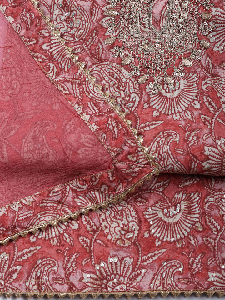Neck Embroidered Cotton Blend Unstitched Suit With Dupatta