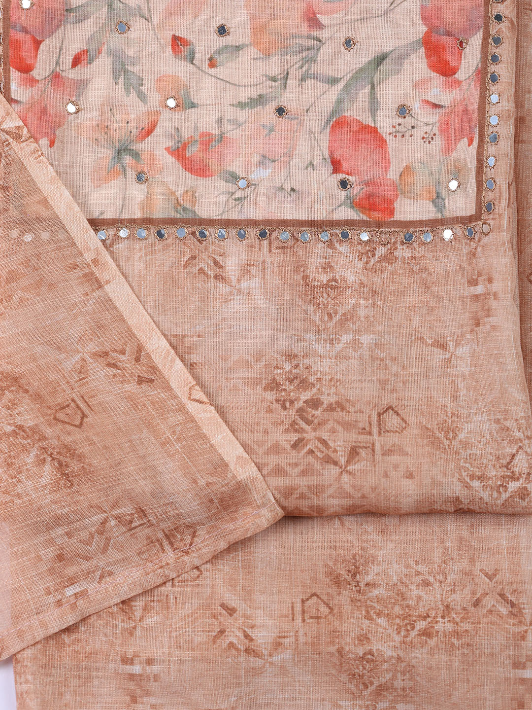 Neck Embroidered Linen Unstitched Suit Piece With Dupatta