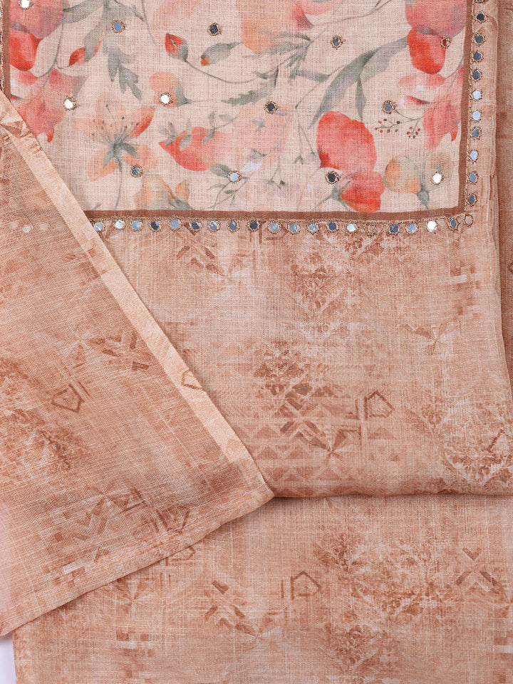 Neck Embroidered Linen Unstitched Suit Piece With Dupatta