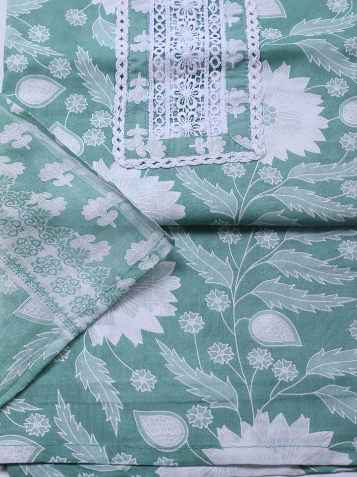 Printed Cotton Blend Unstitched Suit With Dupatta