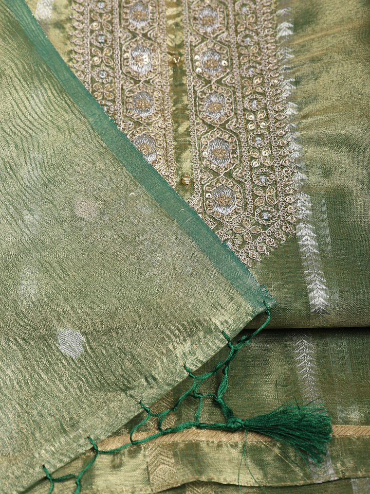 Neck Embroidered Tissue Unstitched Suit With Dupatta
