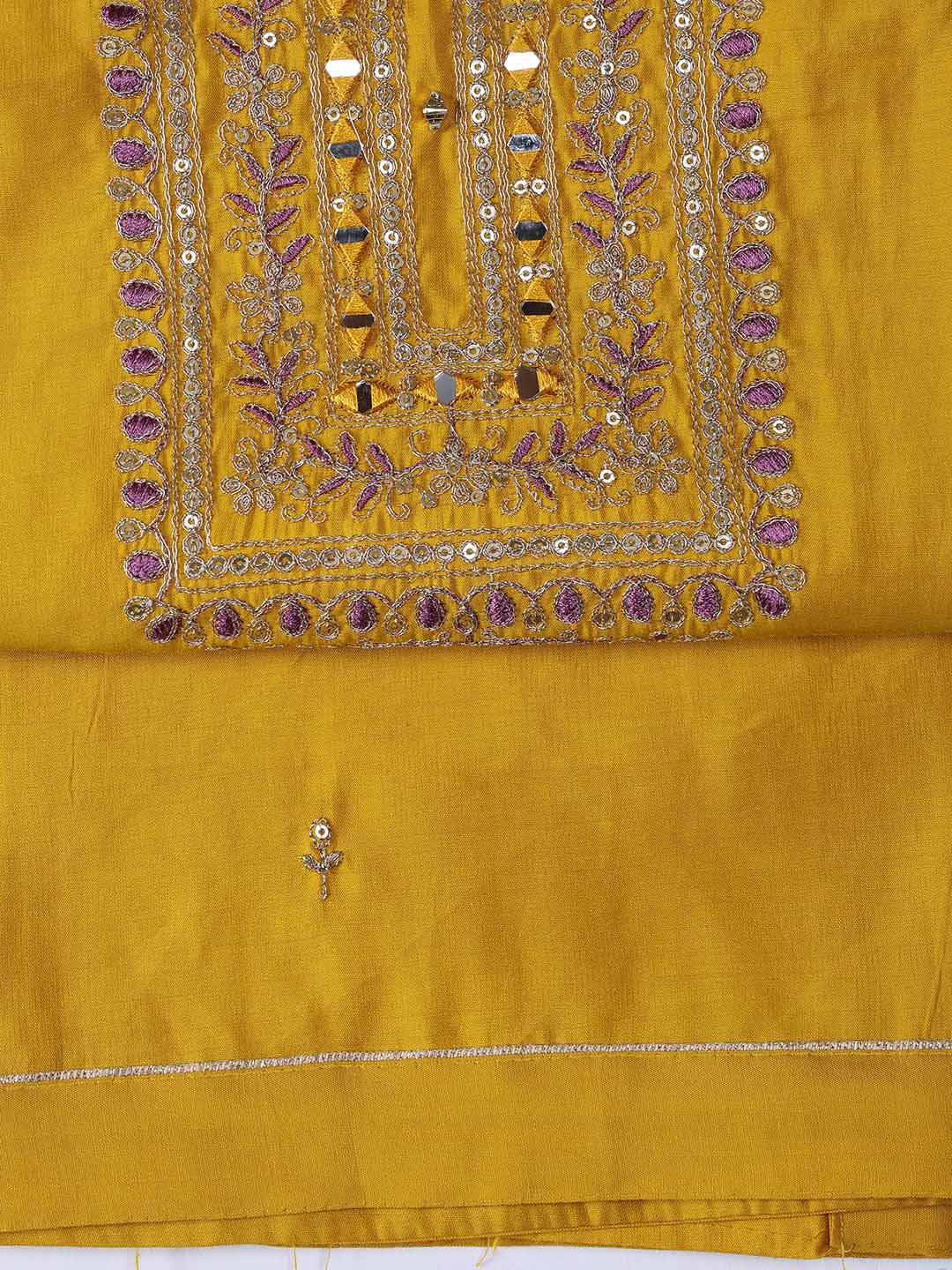 Neck Embroidery Chanderi Unstitched Suit With Dupatta