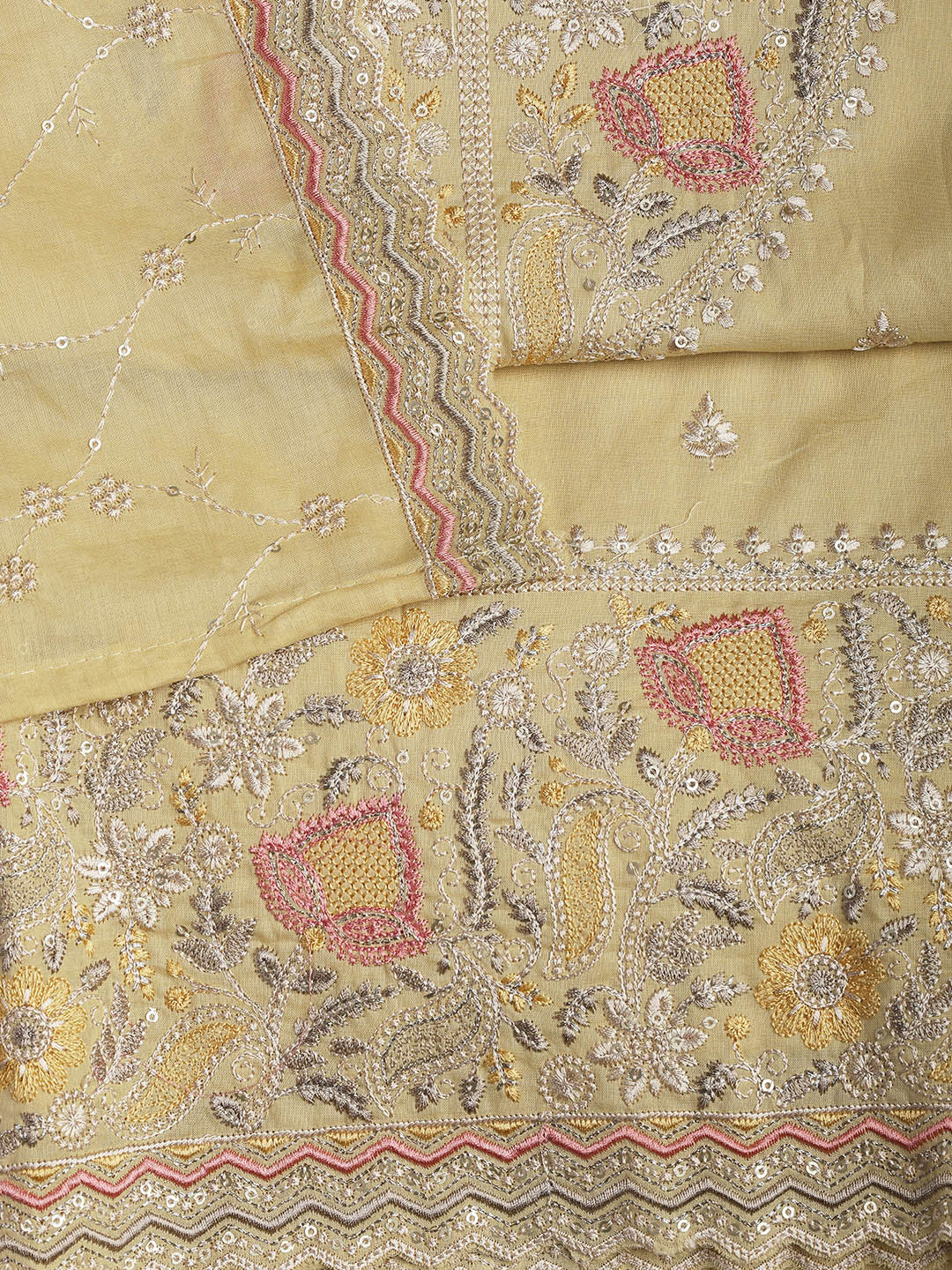 Embroidered Cotton Blend Unstitched Suit Piece With Dupatta