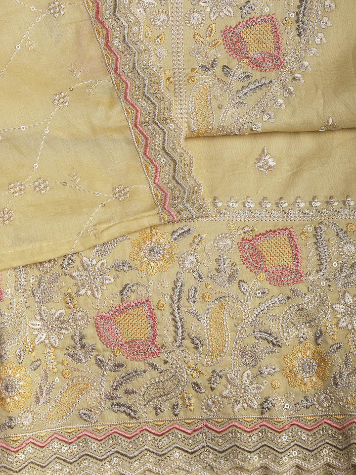 Embroidered Cotton Blend Unstitched Suit Piece With Dupatta