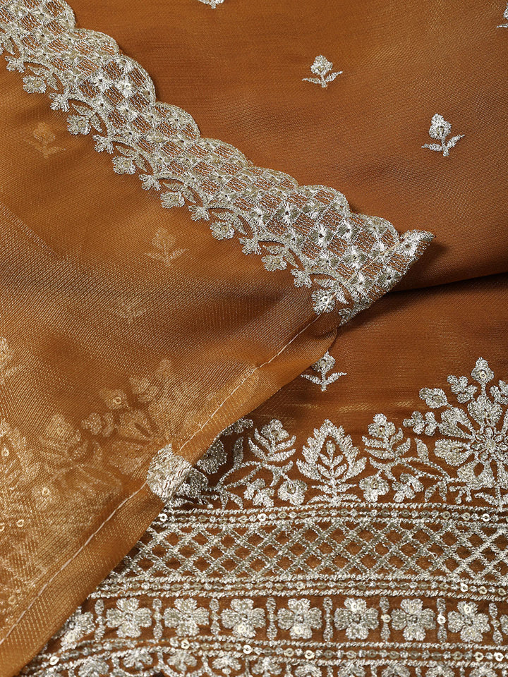 Neck Embroidered Tissue Unstitched Suit With Dupatta