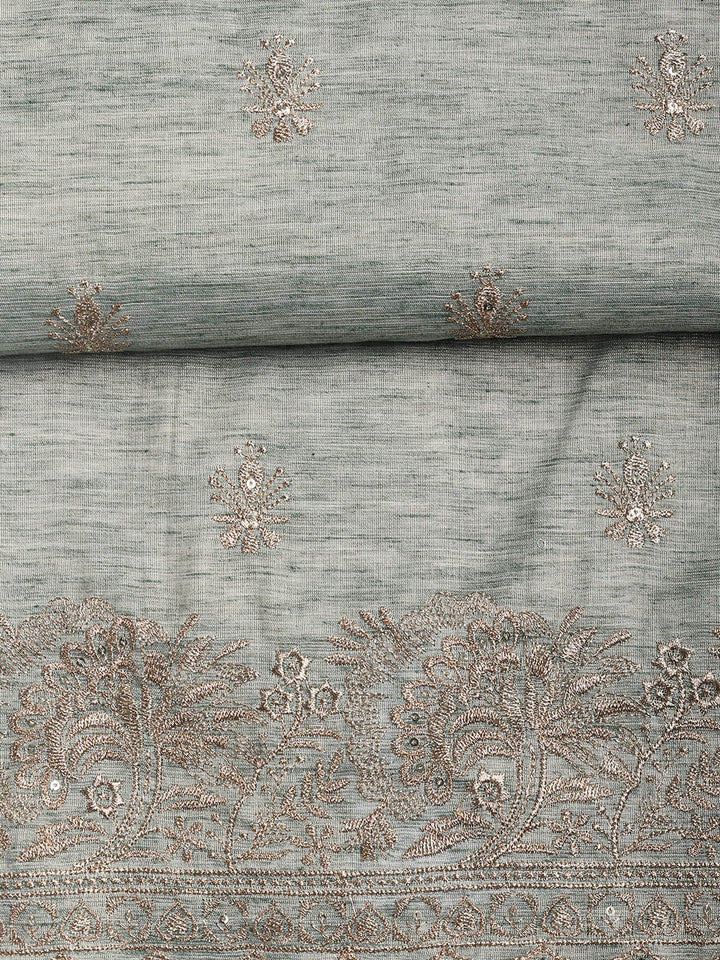 Embroidered Chanderi Unstitched Suit Piece With Dupatta