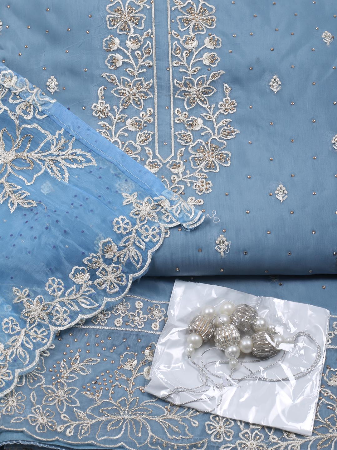 Neck Embroidery Organza Unstitched Suit Piece With Dupatta