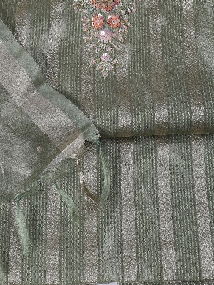 Neck Embroidered Tissue Unstitched Suit With Dupatta