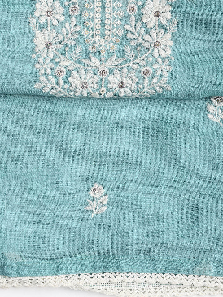 Embroidered Chanderi Unstitched Suit Piece With Dupatta