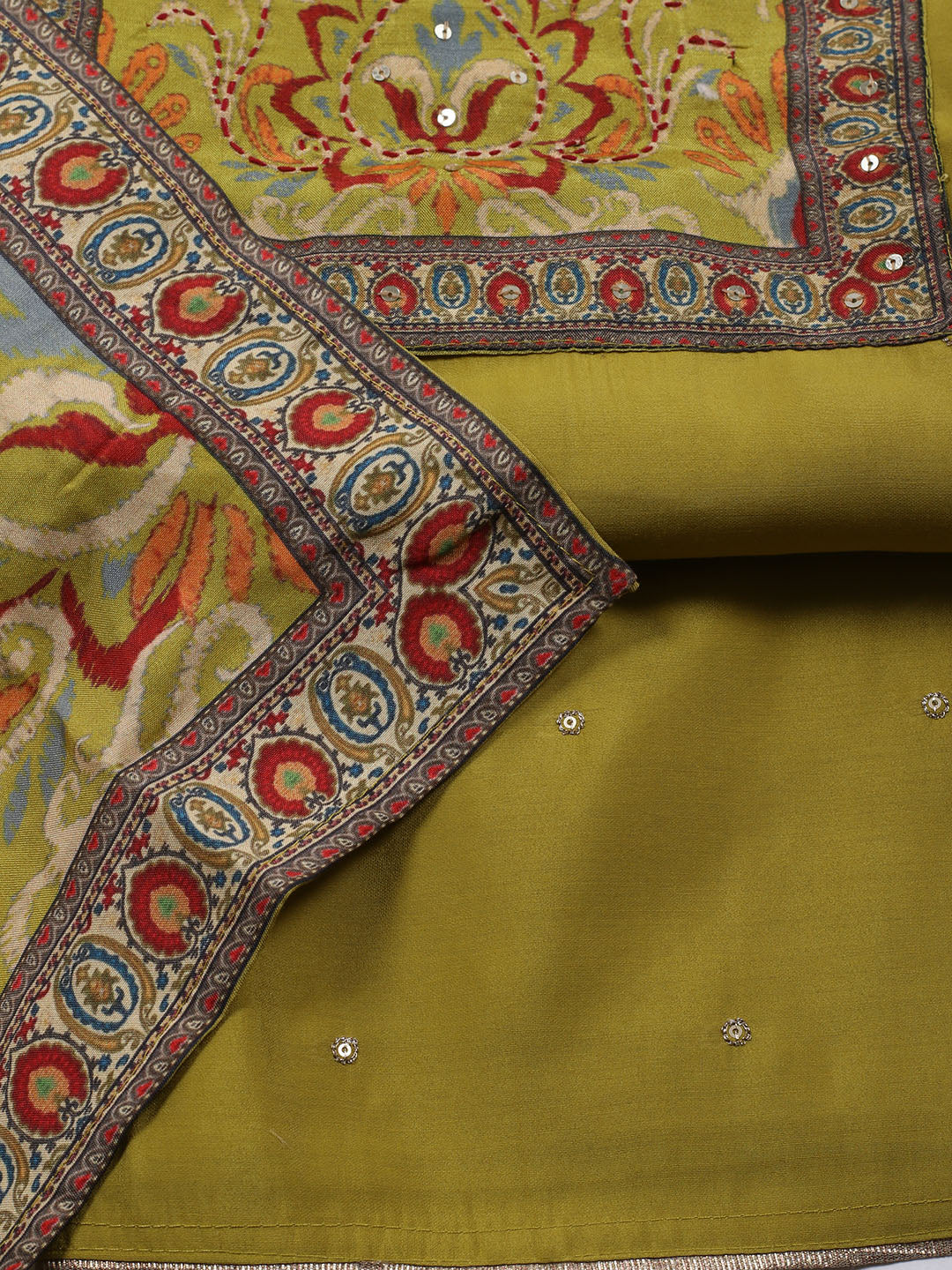 Printed Chanderi Unstitched Suit Piece With Dupatta