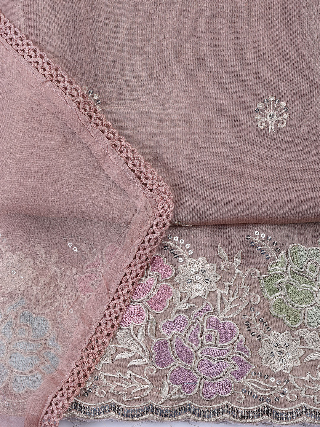 Embroidered Tissue Unstitched Suit Piece With Dupatta