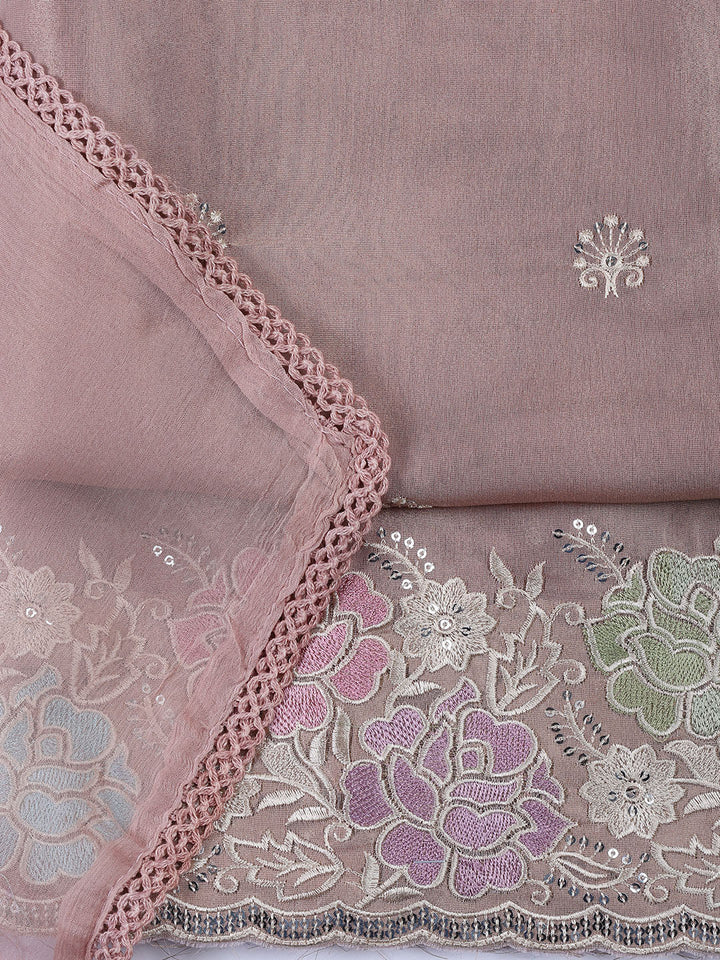 Embroidered Tissue Unstitched Suit Piece With Dupatta
