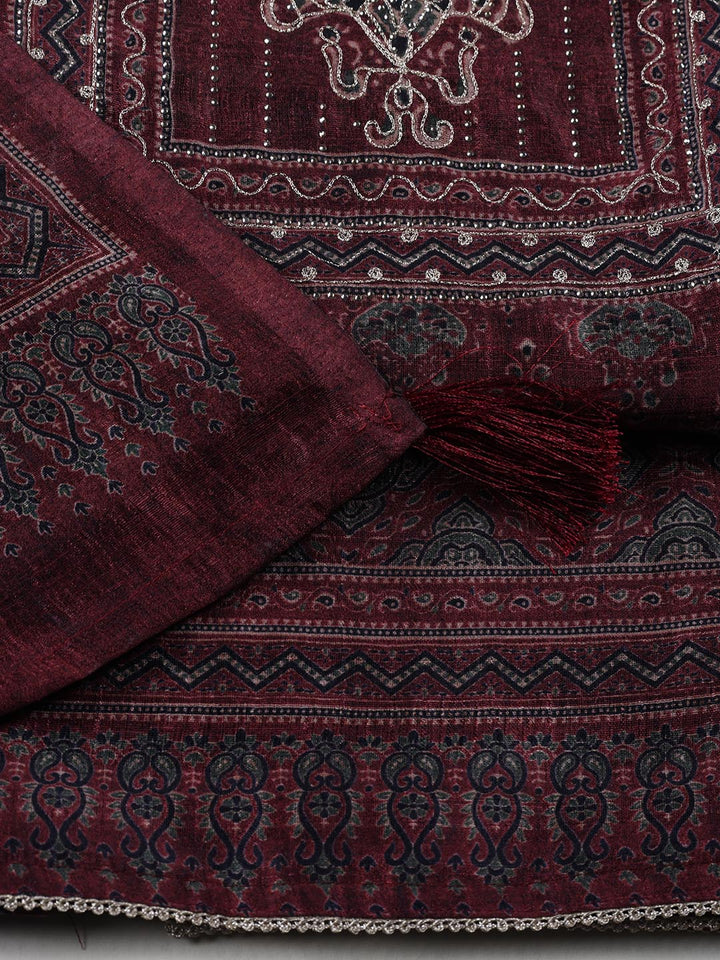 Neck Embroidery Tussar Unstitched Suit Piece With Dupatta