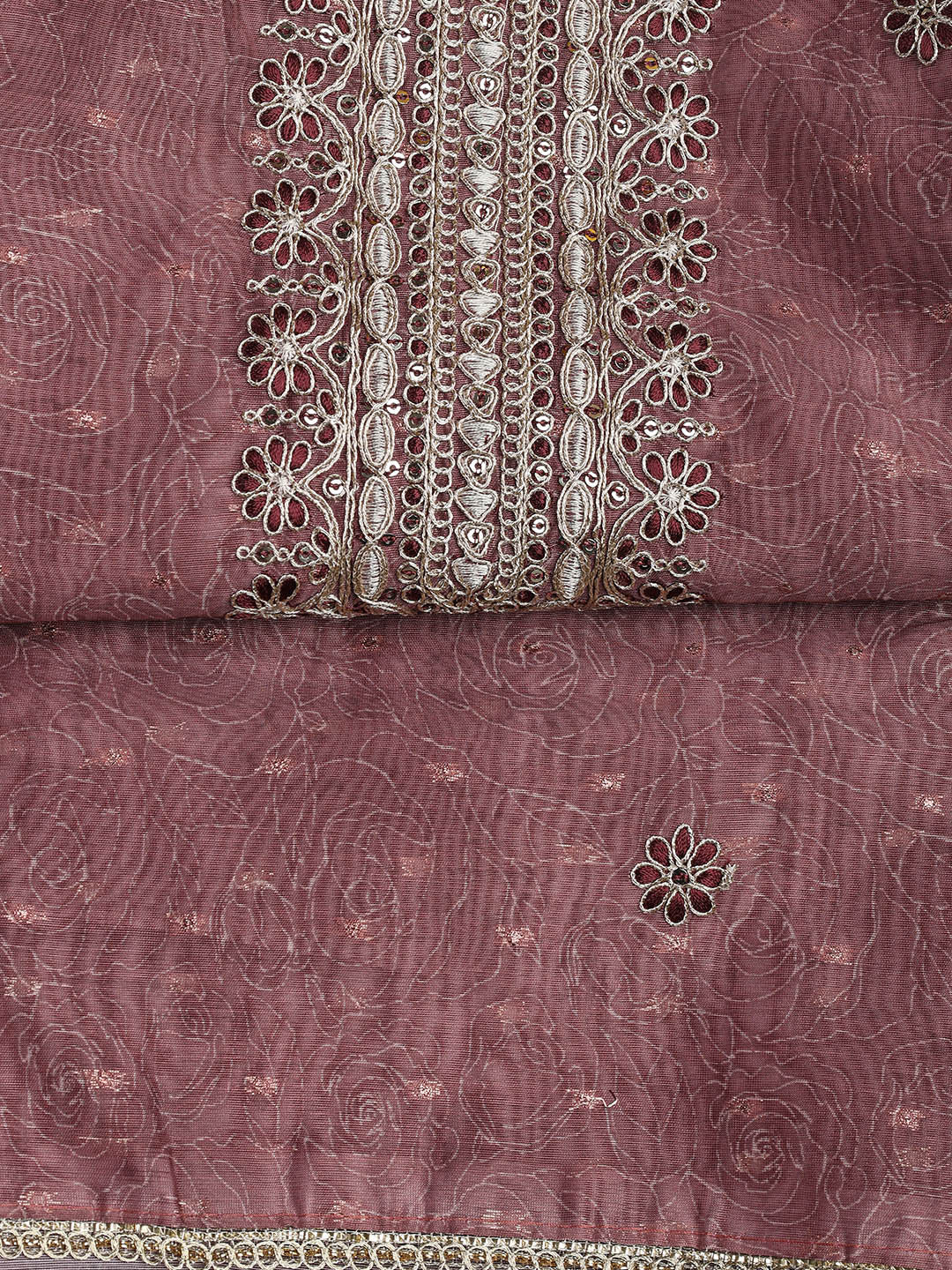 Neck Embroidery Chanderi Unstitched Suit With Dupatta