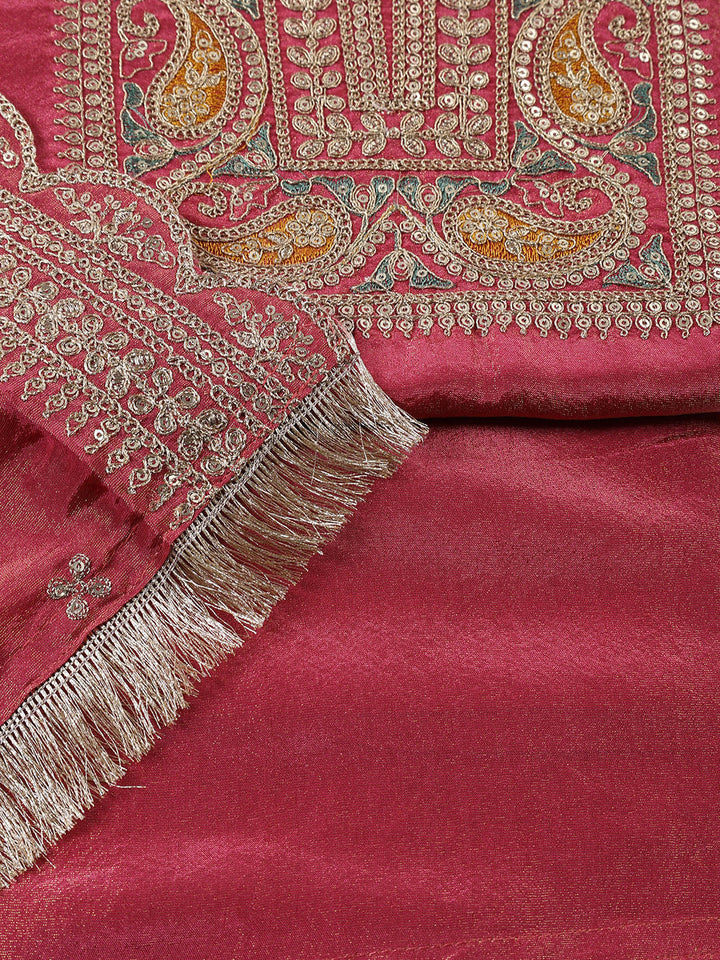 Neck Embroidered Tissue Unstitched Suit With Dupatta