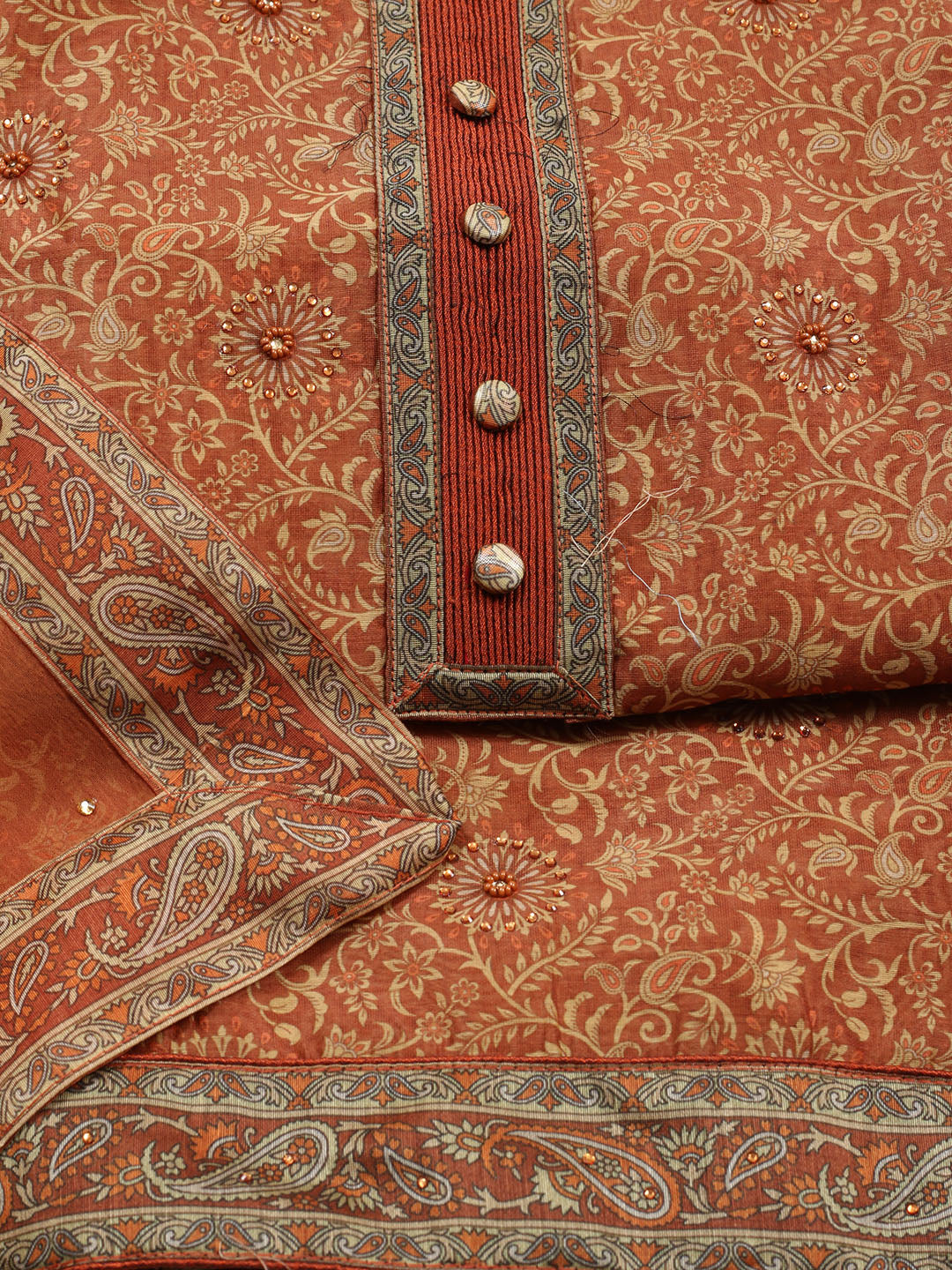 Neck Patti Chanderi Unstitched Suit Piece With Dupatta