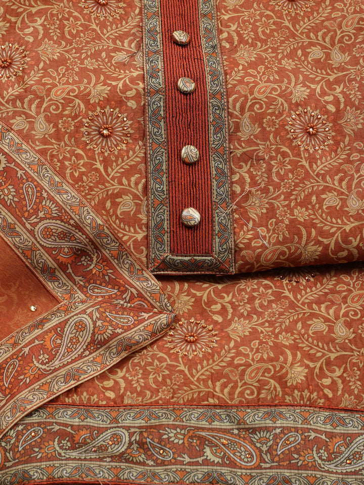 Neck Patti Chanderi Unstitched Suit Piece With Dupatta