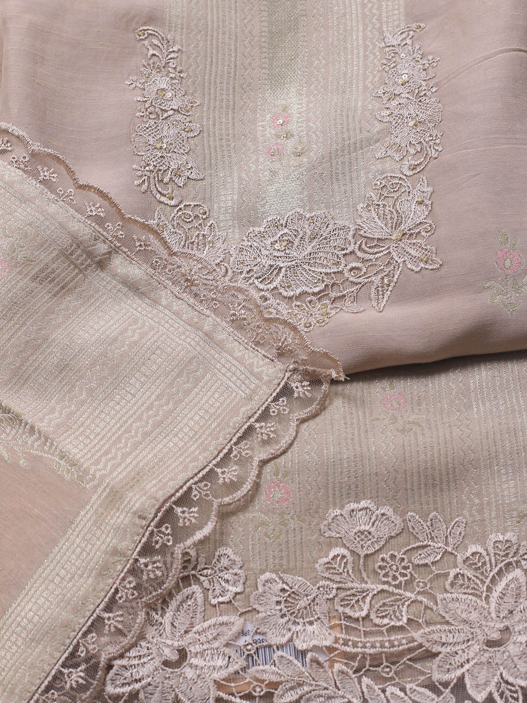 Embroidery Linen Unstitched Suit With Dupatta