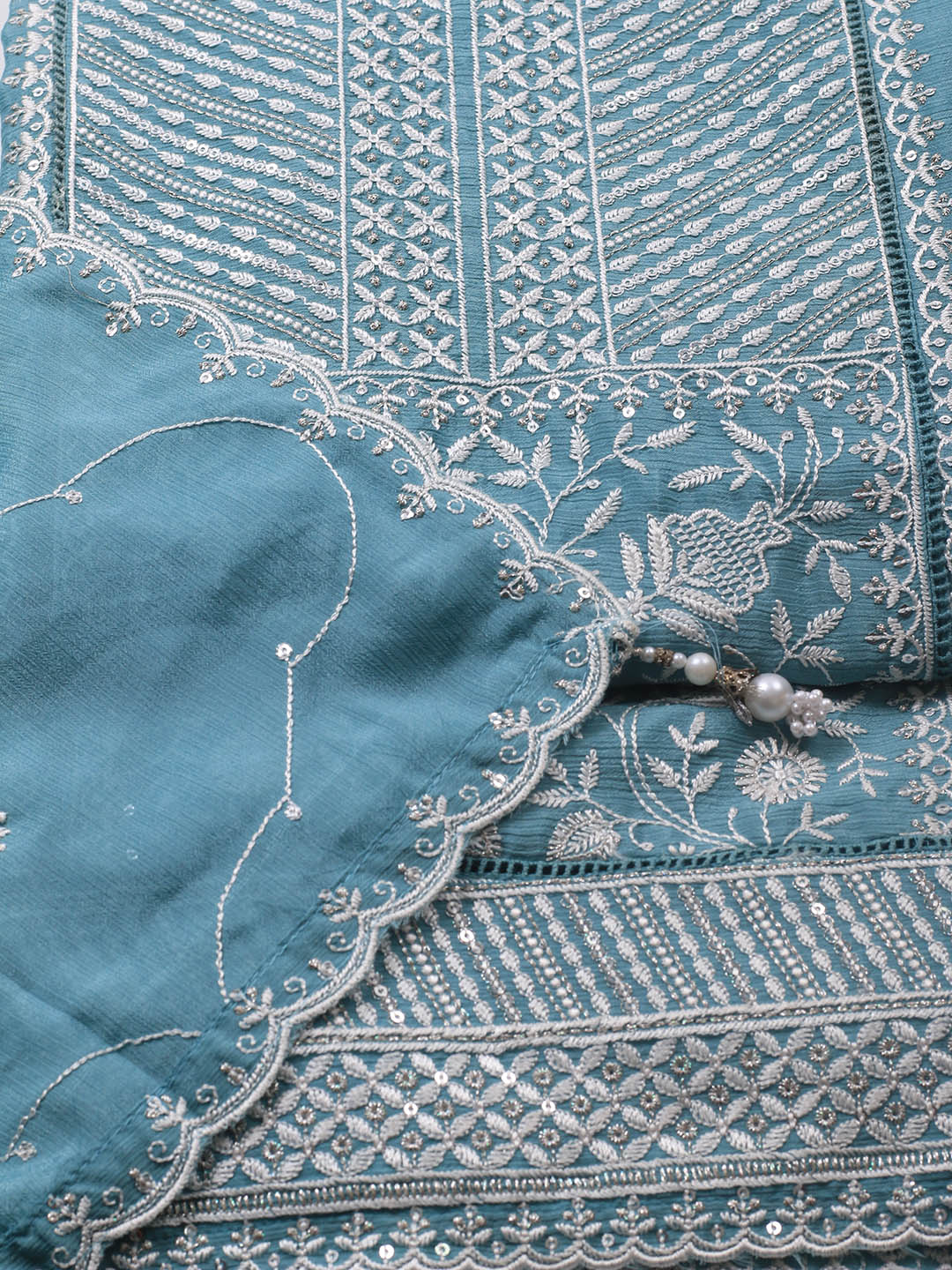 Embroidered Art Silk Unstitched Suit Piece With Dupatta