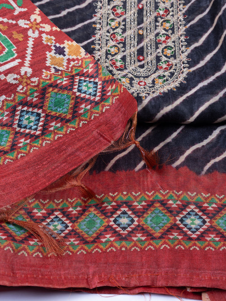 Neck Embroidered Chanderi Unstitched Suit With Dupatta