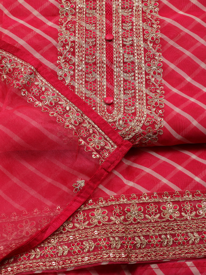 Neck Embroidered Organza Unstitched Suit With Dupatta