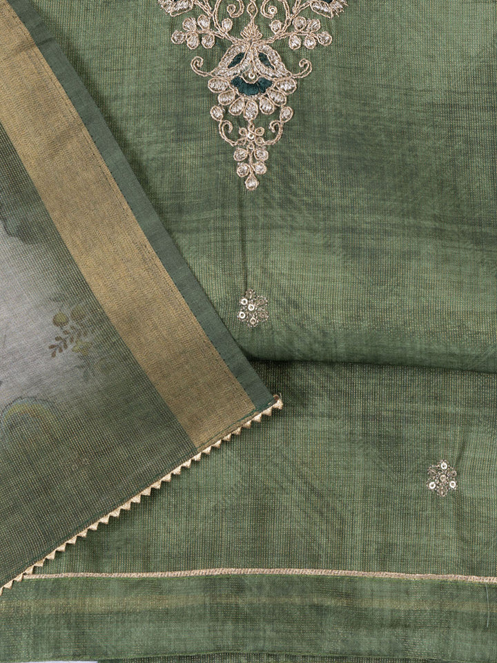 Neck Embroidered Chanderi Unstitched Suit With Dupatta