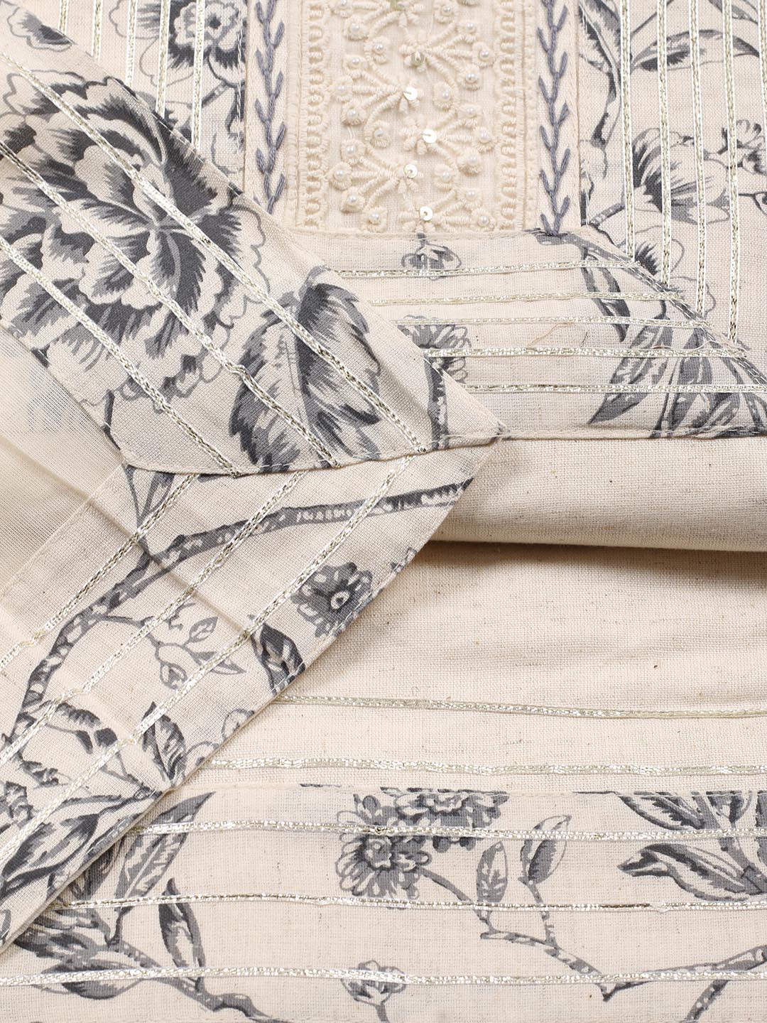 Neck Embroidered Cotton Blend Unstitched Suit Piece With Dupatta