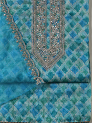 Neck Zari Embroidery Organza Unstitched Suit Piece With Dupatta